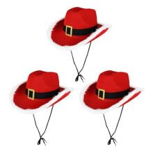 Santa Claus Red Christmas Cowboy Hats - Pack of 3