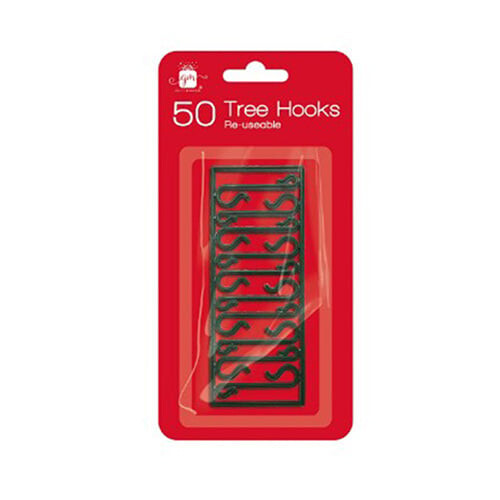 Plastic Green Christmas Tree Hooks - Pack of 50
