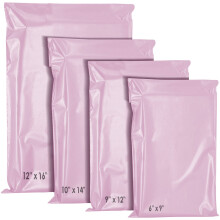 YUNJU 60 Mixed Self-Seal Plastic Mailing Bags, Tamper-Proof, Mixed Sizes, Pink.
