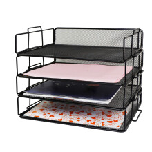 EXERZ Letter Trays 4pcs Stackable Paper Sorter A4 Desk File Organiser Black