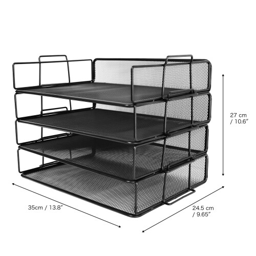 EXERZ Letter Trays 4pcs Stackable Paper Sorter A4 Desk File Organiser Black 2