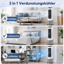 3-in-1 torenventilator, luchtbevochtiger en koeler met afstandsbediening