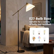 Verstelbare gouden vloerlamp met stoffen kap, 157 cm