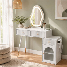 Witte kaptafel met spiegel, verlichting en 3 lades