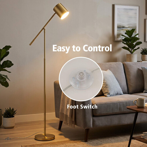 Verstelbare gouden vloerlamp met E27 fitting en voetschakelaar. 1