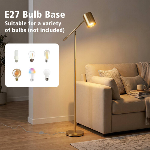 Verstelbare gouden vloerlamp met E27 fitting en voetschakelaar. 2