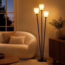 Zwarte vloerlamp met 3 acrylkappen, 153 cm