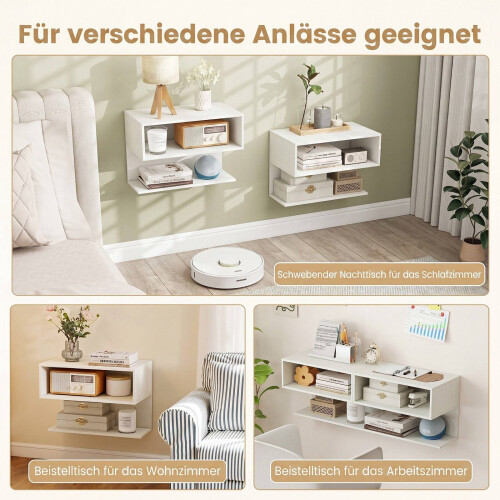 Wandgemonteerd nachtkastje met opbergplanken – wit 2