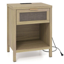 Houten nachtkastje met lade en oplaadstation