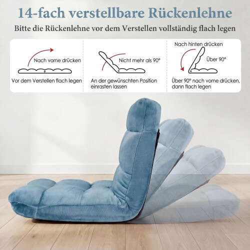 Groene opklapbare vloerstoel, verstelbare rugleuning, koraalfleece. 1