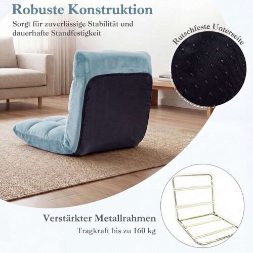 Groene opklapbare vloerstoel, verstelbare rugleuning, koraalfleece. 2