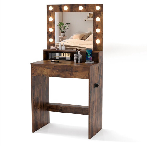 Kaptafel met spiegel, ledverlichting, rustiek bruin 2