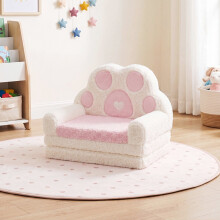 Omvormbare kinderbank tot loungebank, roze fluweel, afneembare hoes