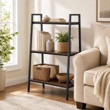 3-Tier Ladder & Corner Shelf Set, Metal Frame, Rustic Brown