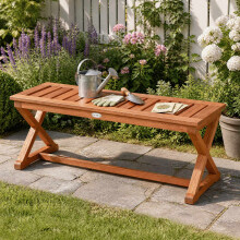 2-Person 44" Teak Hardwood Outdoor Bench, Slatted Seat