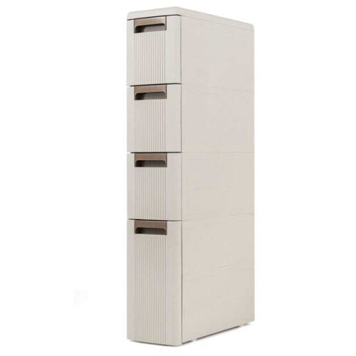 Narrow Beige Storage Cabinet with Drawers and Dividers