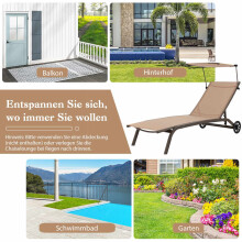 Set of 2 Metal Patio Loungers with Canopy & Wheels