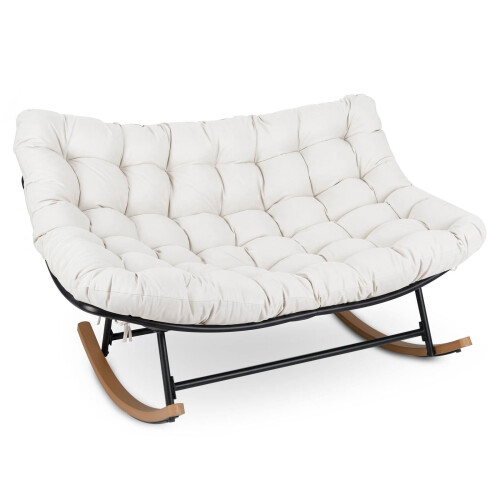 Oversized Metal Rocking Chair with Thick Cushion, Beige 1