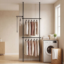 Adjustable Floor-to-Ceiling Clothes Rack, Black, 43.3"-124"