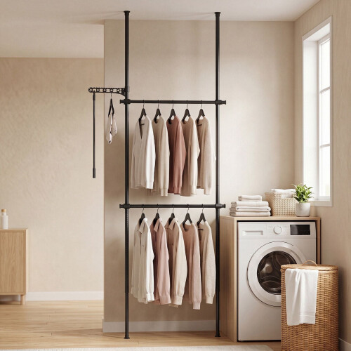Adjustable Floor-to-Ceiling Clothes Rack, Black, 43.3"-124"