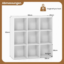 9-Cube White Wooden Bookshelf with Anti-Tipping Kit
