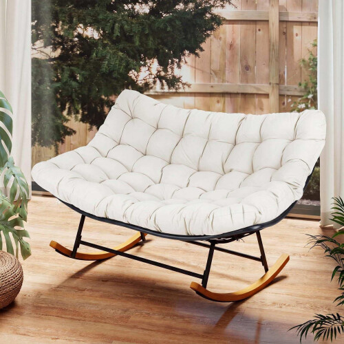 Oversized Metal Rocking Chair with Thick Cushion, Beige 2