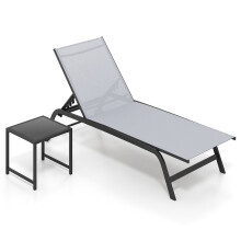 Outdoor Chaise Lounge Set with Wheels and Side Table
