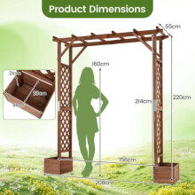 Wooden Garden Arbor with Planter Boxes, 87in Tall