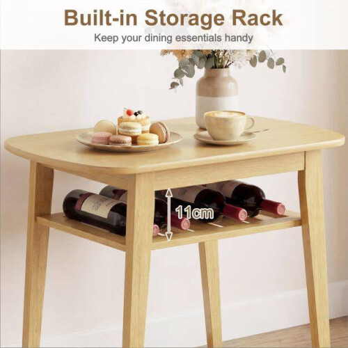 3-Piece Dining Set with Upholstered Chairs, Natural Wood