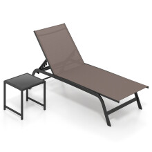 Outdoor Sun Lounger with Wheels & Side Table, Brown