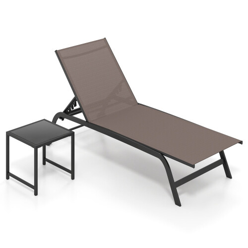 Outdoor Sun Lounger with Wheels & Side Table, Brown