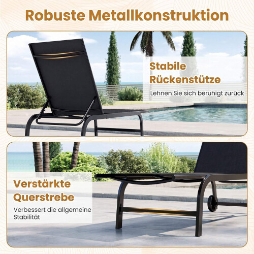 Outdoor Chaise Lounge Chairs, Set of 2, Adjustable Backrest 1