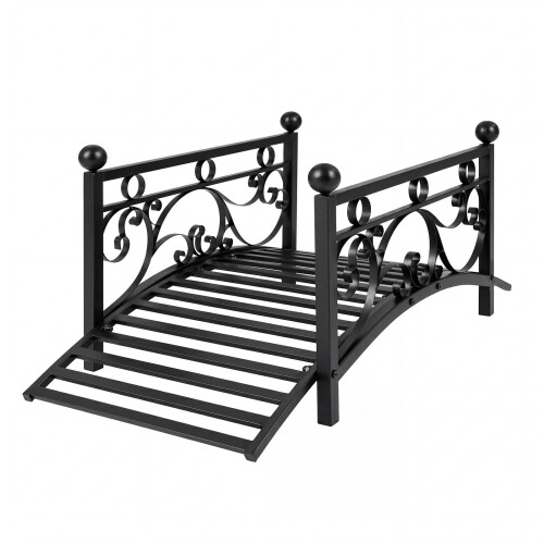 Metal Garden Bridge with Scrollwork, Black, 40"
