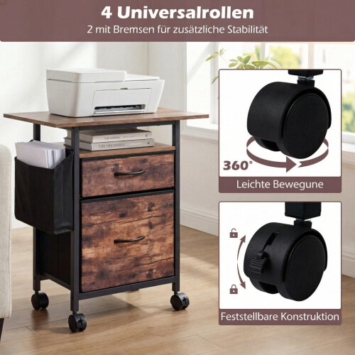 Mobile File Cabinet with Tabletop and Storage Shelf - Brown 1