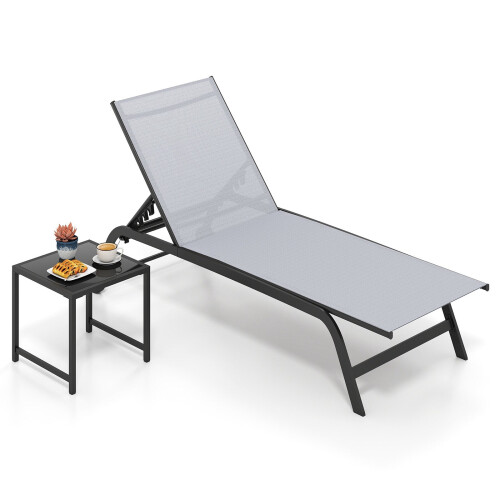 Outdoor Chaise Lounge Set with Wheels and Side Table 2