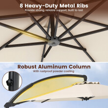 11 Ft Cantilever Patio Umbrella, 360 Rotation, Beige