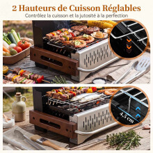 Folding Charcoal Grill, 2 Heights, 4-Sided Ventilation, Black