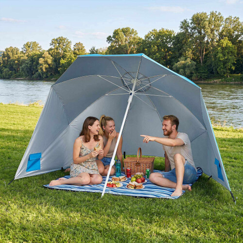 Beach Shelter Umbrella UPF 50+ with Side Panels, Turquoise