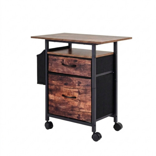 Mobile File Cabinet with Tabletop and Storage Shelf - Brown 2