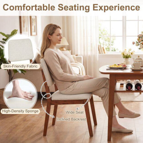 3-Piece Dining Set with Upholstered Chairs, Beige/Natural 1
