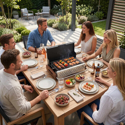 Folding Charcoal Grill, 2 Heights, 4-Sided Ventilation, Black 1