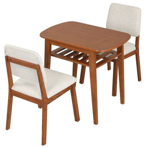 3-Piece Dining Set with Upholstered Chairs, Beige/Natural 2
