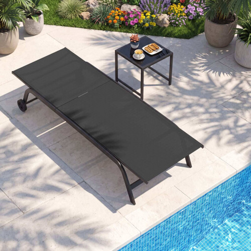 6-Position Outdoor Chaise Lounge Set with Wheels & Table 1