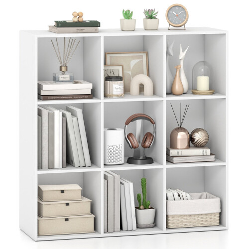 9-Cube White Wooden Bookshelf with Anti-Tipping Kit 1