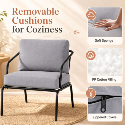 3-Piece Grey Patio Set with Metal Frame & Cushions 2