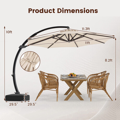 11 Ft Cantilever Patio Umbrella, 360 Rotation, Beige 2