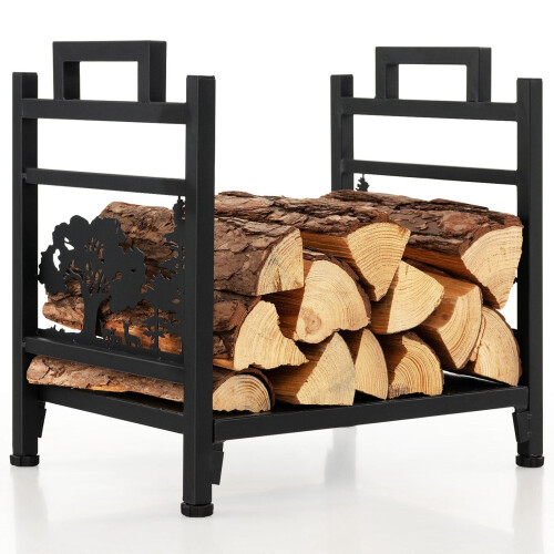 Metal Firewood Rack with Handles and Adjustable Feet 1