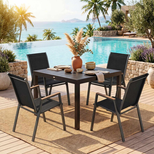 Set of 6 Stackable Garden Chairs, Black Teslin Fabric 1