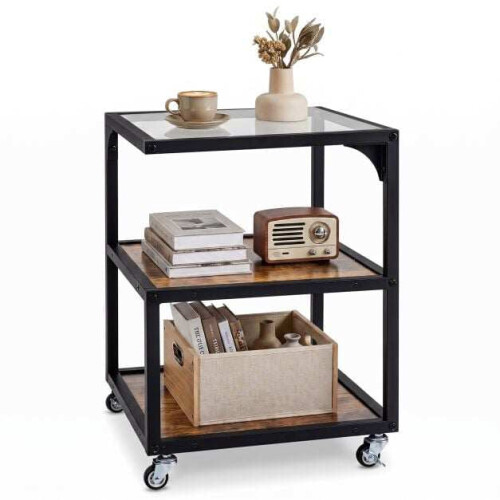 3-Tier Side Table with Glass Top and Steel Frame 1