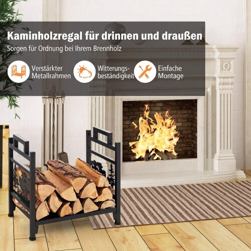 Metal Firewood Rack with Handles and Adjustable Feet 2
